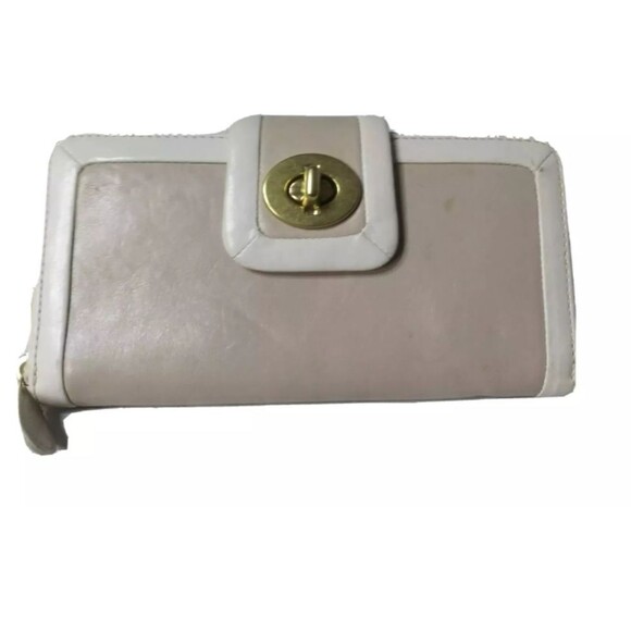 Vintage coach leather continental - Gem Vintage Coach Continental Zip Round Leather Wallet Organizer Almond & Beige